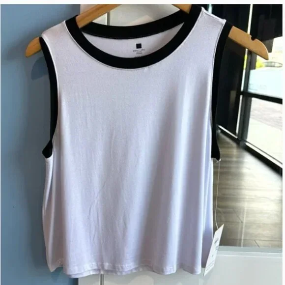 Emily Hsu Designs Motion Cropped Tank White Contrast Trim BNIB M - Picture 1 of 3